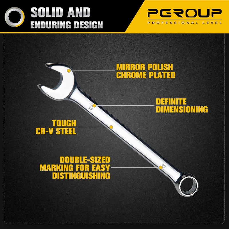 pgroup 11mm Metric Combination Wrench, CR-V Steel with Mirror Polish, 12-Point Design, 15-Degree Offset, Perfect for Auto Repair, Household, Car & Truck Emergency - Image 4